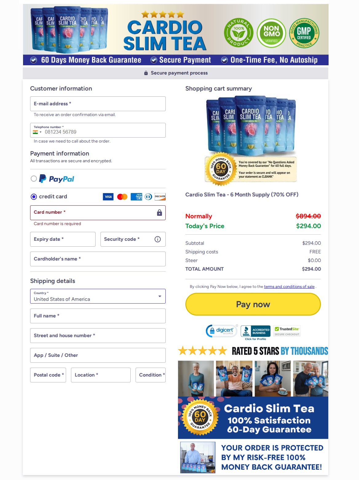 Cardio Slim Tea Check Out Page